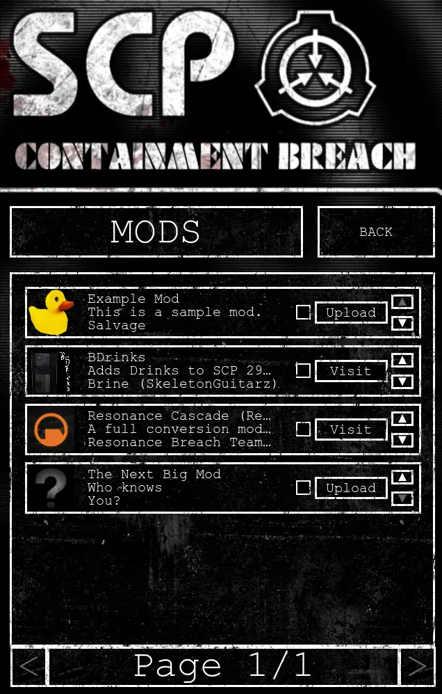 The in-game mods menu